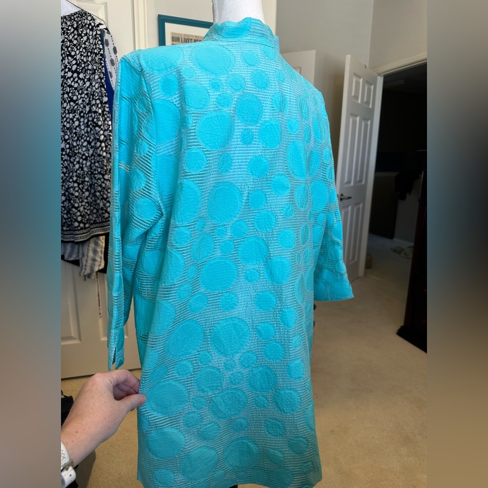 Turquoise Polka Dot Button-Up Jacket - Picture 5 of 7